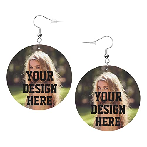 Custom Leather Earrings Personalized Fashionable Earrings with Your Text/Photo/Picture for Women Girls ​as Anniversary Wedding Christmas Birthday Gift Round Shape
