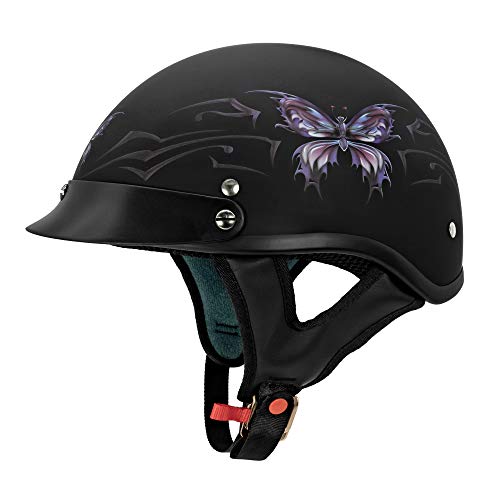 VCAN Cruiser Intricate Butterfly Flat Black Large Half Helmet