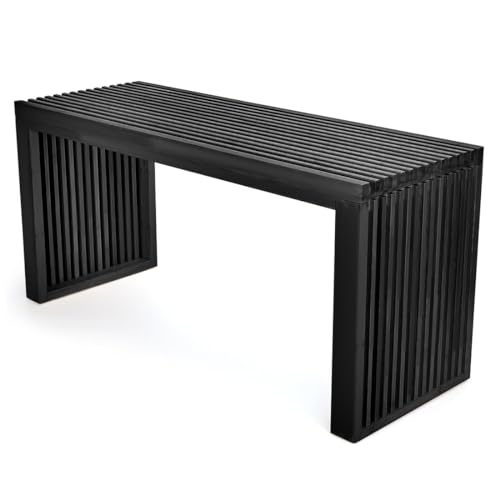 APRTAT Bamboo Dining Bench, 35 inch Farmhouse Decor Indoor Kitchen Table Bench, Entryway Shoe Rack Bench, Outdoor Bench, Solid Bamboo Benches for Living Room, Hallway, Bedroom, Bathroom - Black