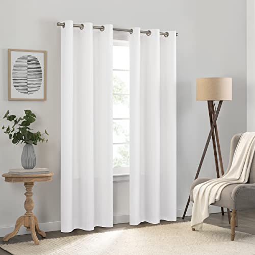 Eclipse Kendall Solid Textured Blackout Thermal Insulated Lining Grommet Window Curtain for Bedroom (1 Panel), 42 in x 84 in, White
