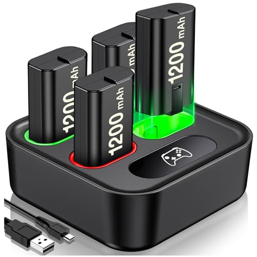 NinjajoyOX 4 x 2880mWh (1200mAh) Xbox Controller Battery Pack for Xbox Series X|S/Xbox One S/X/Elite, Xbox One Rechargeable Battery Pack with Fast Charger Station for Xbox Wireless Controller