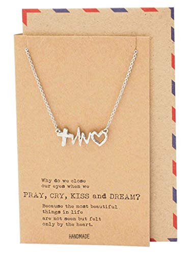 quan jewelry EKG Heartbeat Necklace, Lifeline Pulse Pendant, Female Nurse RN Nursing School Graduation Gifts with Greeting Card (Cross EKG Love)