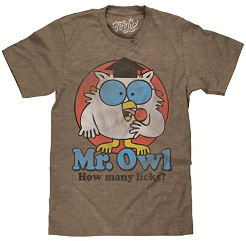 Tee Luv Mr Owl How Many Licks T-Shirt - Vintage Tootsie Pop Graphic Tee Shirt (Brown Heather) (XL)