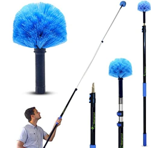 EVERSPROUT 5-to-12 Foot Cobweb Duster with Extension Pole Combo (20 Ft Reach, Medium-Stiff Bristles), Spider Web Brush with Pole - Hand-Packaged, Lightweight, 3-Stage Aluminum Pole