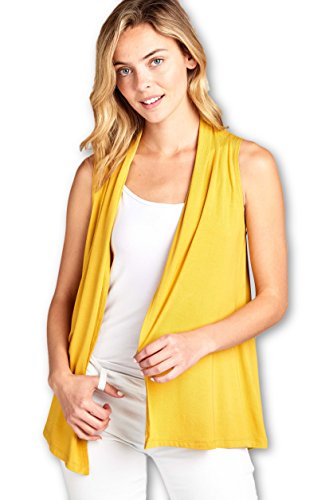 Women's Sleeveless Extra Soft Viscose Made from Bamboo Layering Casual Cardigan Vest - Made in USA (X-Large, Mustard)