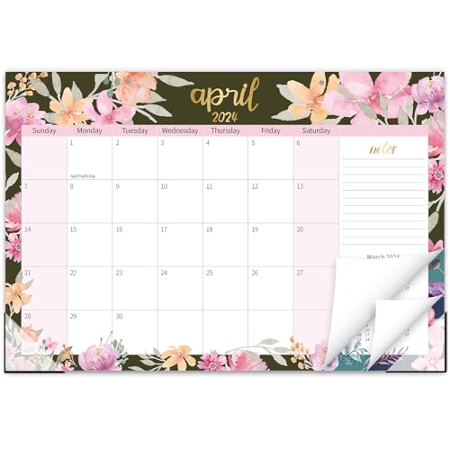 GuassLee Desk Calendar 2024-2025 - 17 x 11.5 Inches Calendar Contains 18 Months from Jan. 2024 to Jun. 2025, with Retro Flower Design, Notes and Large Ruled Blocks for Home School Office