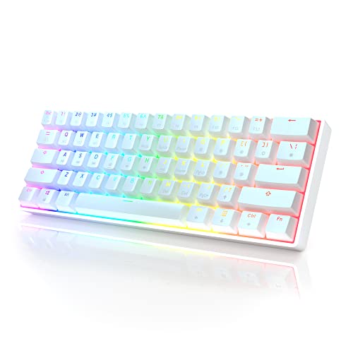 HK Gaming GK61 Mechanical Gaming Keyboard 60 Percent | 61 RGB Rainbow LED Backlit Programmable Keys | USB Wired | for Mac and Windows PC | Hotswap Gateron Optical Black Switches | White
