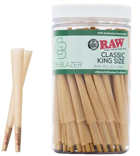 Raw Cones King Size Classic: 100 Pack - Patented Slow Burning Cones Rolling Papers & Tips - All Natural Raw Paper