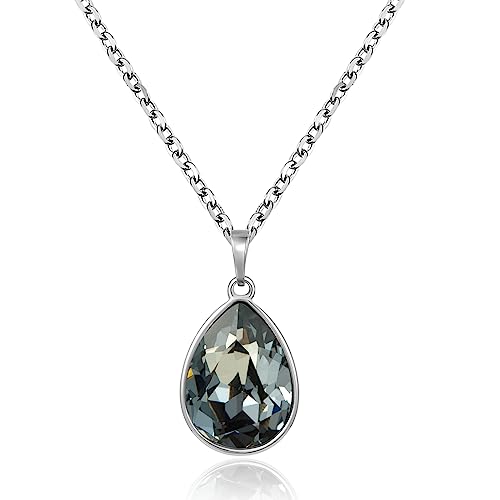 XUPING Teardrop Pendant Necklace Birthstone Crystal Sparkling Necklace for Women Wedding Party Accessories Gift（Black）, 22 * 15 mm, gold-plated-copper, Crystal