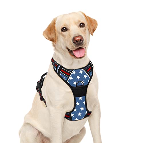 BARKBAY No Pull Dog Harness Large Step in Reflective Dog Harness with Front Clip and Easy Control Handle for Walking Training Running(Star,L)