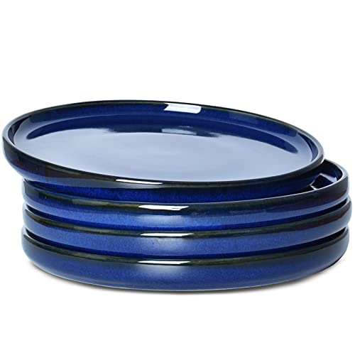 Bosmarlin Stoneware Dinner Plates, 10.5 inches, Set of 4 for Salad, Pasta, Dessert, Microwave and Dishwasher Safe (Deep Blue, 10.5 in)