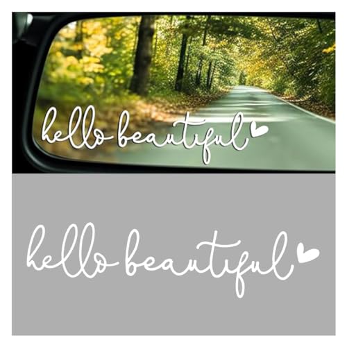 Mirror Stickers for Cars, Hello Beautiful Rearview Mirror Stickers, Car Window Decal Decoration, Dresser Mirror Decals, Car Decoration Accessories, Car Mirror Decals for Women