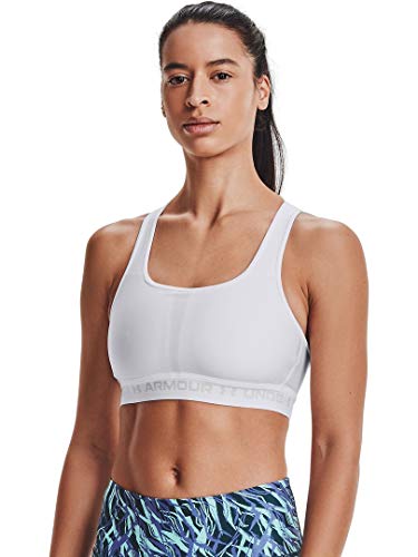 Under Armour Women's Crossback Mid Impact Sports Bra , White (100)/Halo Gray , Medium