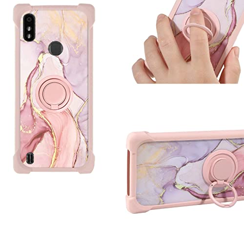 jioeuinly Case Compatible for ZTE Blade A3 Prime/GABB Z2 / Blade A3Y Phone Case PC backplane + Silicone Soft Frame Cover [360 Metal Ring, Magnetic Car Mount] Pink