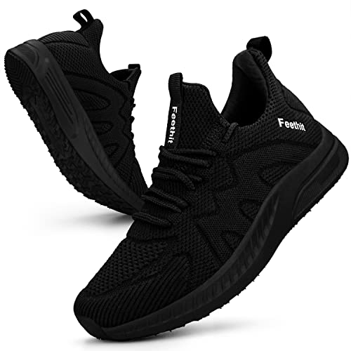 Feethit Running Shoes for Women Non Slip Walking Tennis Shoes Slip Work Fashion Gym Sneakers Black 9