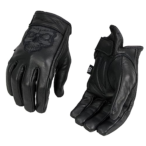 Milwaukee Leather Men's Black Leather ‘Reflective Skull’ Motorcycle Hand Gloves W/Gel Padded Palm MG7570 - Large
