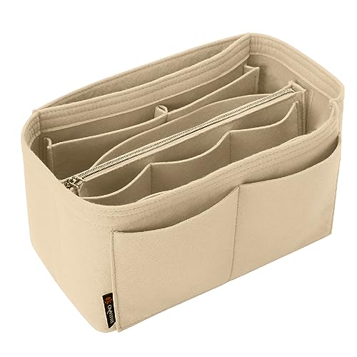 OMYSTYLE Beige Large Purse Organizer Insert for Handbags, Felt Bag Organizer for Tote & Purse, Tote Bag Organizer Insert with 5 Sizes, Compatible with Neverful Speedy and More（11.4'×5.9'×6.9'