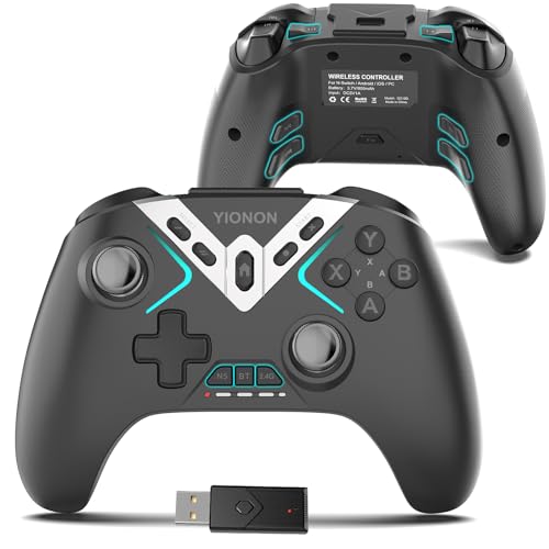 Bluetooth Controller for Windows PC/iPhone/Android/Switch/Steam Deck/TV, 2.4G Wireless Game Controller with USB Dongle&Phone Clip with Hall Trigger/2 Triggers/Macro/Joystick Speed Down/Gyro Aim/Motors