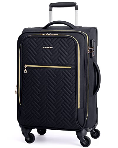 BAGSMART Carry On Luggage 20 Inch,Softside Expandable Suitcase with Spinner Wheels, Luggage 22x14x9 Airline Approved Rolling Lightweight Suitcases for Women Men,Black Carry-On (Black)