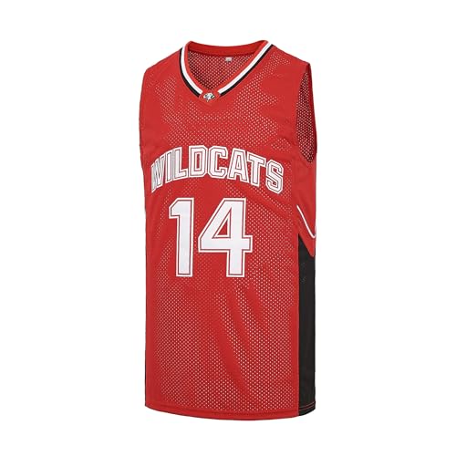 Men's #14 Troy Bolton Jersey,Wildcats High School Jersey,8 Chad Danforth Basketball Jersey (XX-Large, 14 Bolton Red)