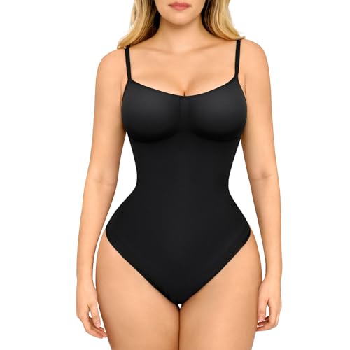 FeelinGirl Shapewear Bodysuit for Women Tummy Control Seamless Body Shaper Tank Top Thong Shapewear Body Suits Black M-L