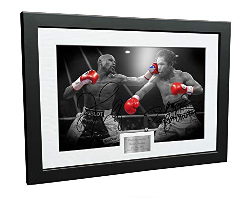Signed 12x8 Black Boxing Floyd Mayweather vs Manny Pacquiao Autographed Photo Photograph Football Picture Frame Gift A4