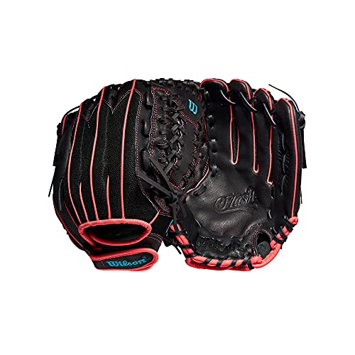 Wilson 2022 A440 Flash 12' Fastpitch Outfield Glove - Right Hand Throw, Black/Pink/Tropical Blue