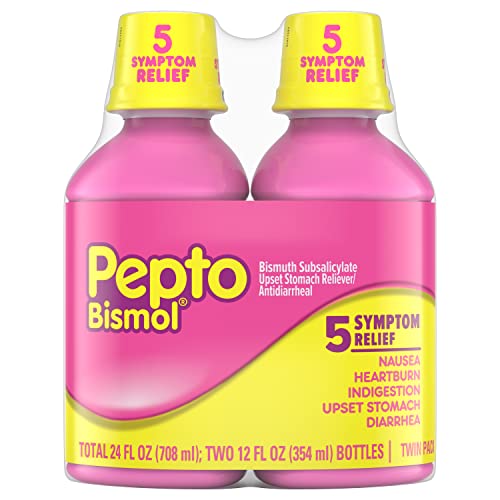 Pepto Bismol Liquid for Nausea, Heartburn, Indigestion, Upset Stomach, and Diarrhea - Fast Relief for 5 Symptoms, Original Flavor, 2x12 oz
