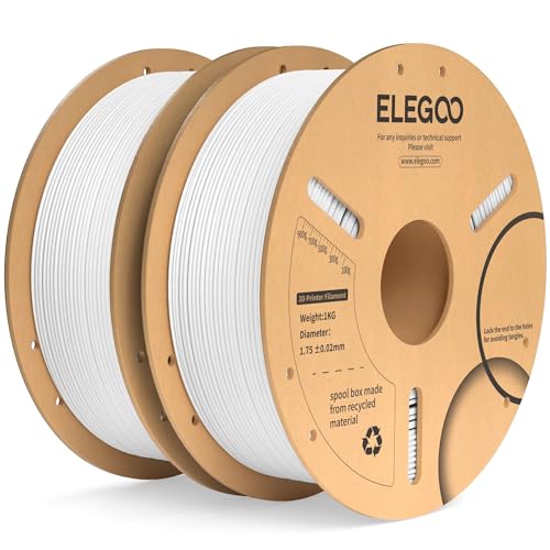 ELEGOO PLA Plus Filament 1.75mm White 2KG, PLA+ Tougher and Stronger 3D Printer Filament Pro Dimensional Accuracy +/- 0.02mm, 2 Pcs 1kg Spool(2.2lbs) Fits for Most FDM 3D Printers