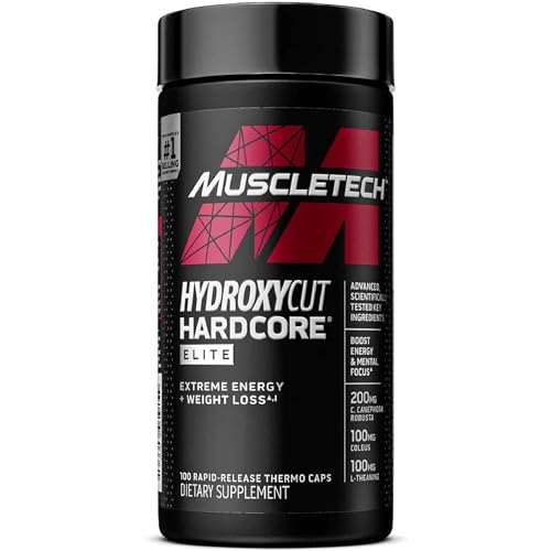 Hydroxycut Hardcore Elite - 100 Rapid-Release Thermo Caps - Energy & Focus - for Men & Women - 50 Servings