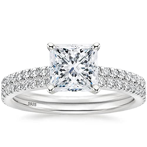 EAMTI 2CT 925 Sterling Silver Bridal Ring Sets Princess Cut CZ Engagement Rings promise rings for her wedding bands for Women Size 6