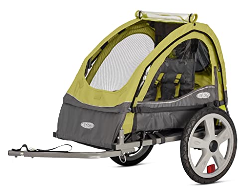 InStep Sync Kids Bike Trailer, Tow Behind Child Carrier, Foldable and Compact, Easy Storage, Bug Screen Weather Shield Canopy, Safety Flag, 16-Inch Wheels, Single Seat, Green/Grey