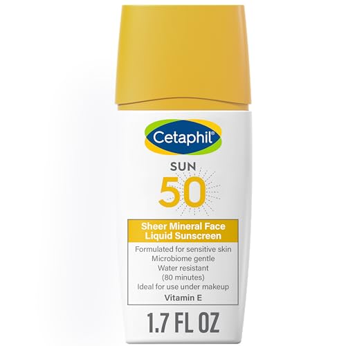 Cetaphil Sheer 100% Mineral Liquid Sunscreen for Face With Zinc Oxide Broad Spectrum SPF 50 Formulated for Sensitive Skin, Unscented, 1.7 Fl Oz