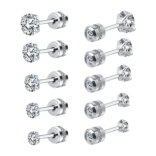 Titanium Studs Earrings Screw Back for Women Men Stainless Steel Hypoallergenic Tiny Cubic Zirconia Tragus 20G Piercing for Sensitive Ears Simulated Diamond Cartilage Titanium Earrings (silver)