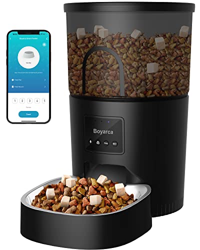 Boyarca Manual Operation Automatic Pet Feeder, Automatic Dog Feeder with Desiccant Bag Automatic Cat Feeders 3L Pet Dry Food Dispenser for Multiple Or Single Cats and Small Dogs