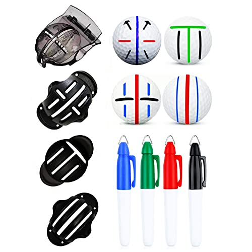 8 Pack Precision Golf Ball Marker, Upgrade Golf Accessories, 4 Golf Ball Marking Stencils and 4 Colors Golf Ball Markers, Golf Ball Line Marker Tool, Golf Ball Alignment and Identification Tool