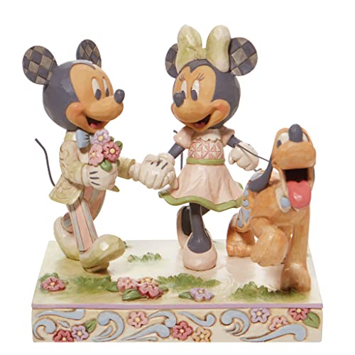 Enesco Jim Shore Disney Traditions White Woodland Mickey and Minnie Mouse Walking Pluto Figurine, 5.67 Inch, Multicolor