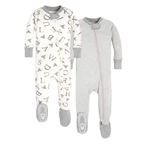 Burt's Bees Baby Baby Boys Pajamas, Zip-front Non-slip Footed Pjs, Organic Cotton and Toddler Sleepers, A Bee C/Stripe 2-pk, 12 Months US