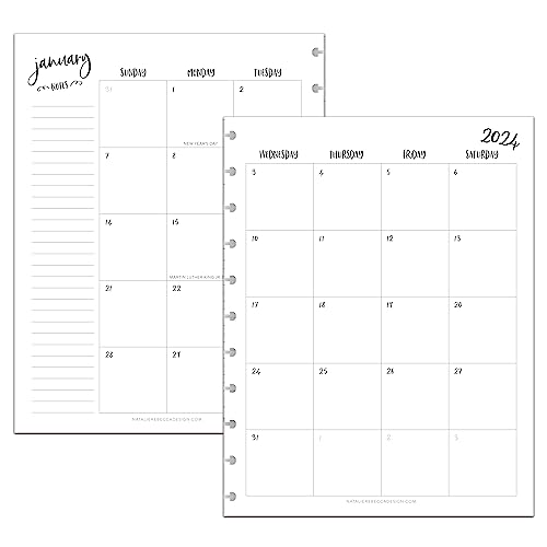 BetterNote 2024 Monthly Calendar Refill Fits Discbound Notebooks, Fits Big Happy Planner, Levenger Circa, Arc Staples, TUL Office Depot, InkWell Press (Whimsy, 11-Disc, 8.5'x11')