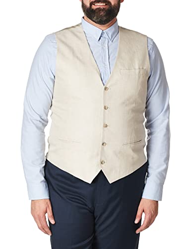 Perry Ellis Big & Tall Suit Vest Men's Big, Natural Linen Herringbone, 4X Large (Tall)