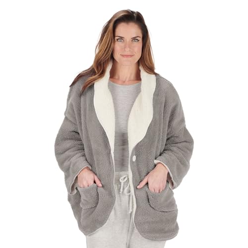CATALOG CLASSICS Womens Bed Jacket with Pockets, Fleece Bed Jackets for Women - Gray, 3X