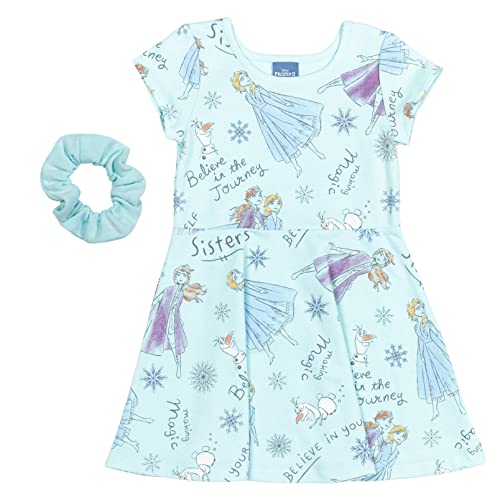 Disney Frozen Elsa Anna Olaf Toddler Girls Short Sleeve Dress Scrunchy Set Blue 3T