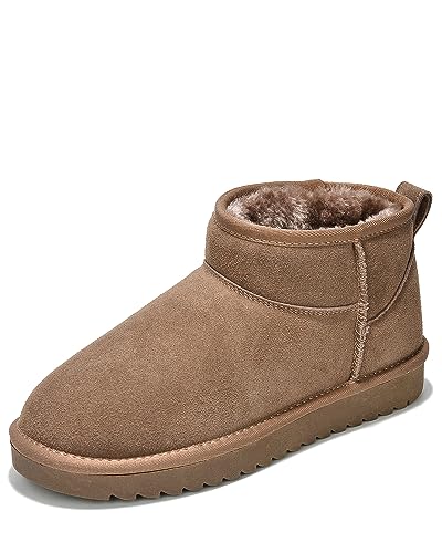 Project Cloud Mini Platform Boots for Women - Ankle Boot Fur Lined Genuine Suede Cozy Platform with Memory Foam Insole Winter Boots - Ideal for Indoor & Outdoor Snow Boots (Hippy, Chocolate, 9)