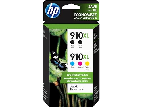 HP 910XL (6ZA58AN) Ink Cartridges (Cyan Magenta Yellow Black) 5-Pack in Retail Packaging