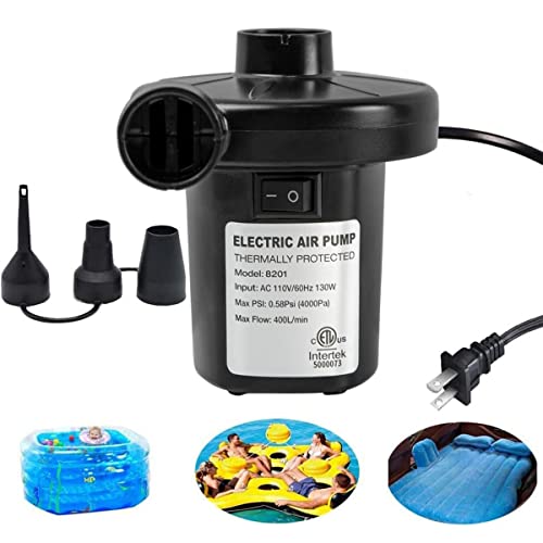 BOMPOW Electric Air Pump for Inflatables Air Mattress Pump Air Bed Pool Toy Raft Boat Quick Electric Pool Float Pump Black (AC PUMP(130W))