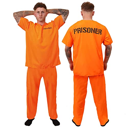 Orange Prisoner Costume Adults Unisex Convict Fancy Dress Outfit - Men and Women