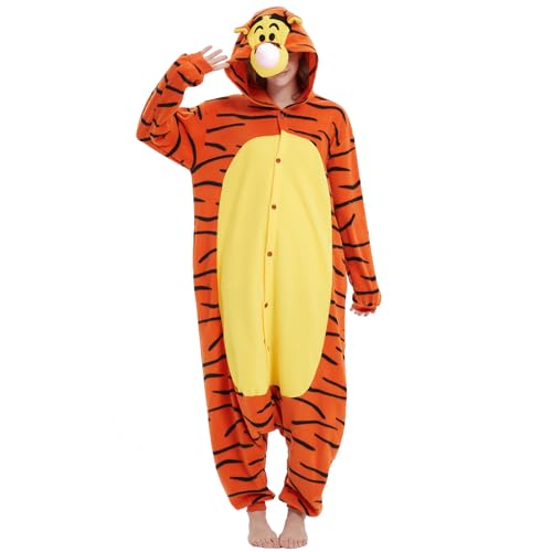 Beauty Shine Unisex Adult Onesie One Piece Pajamas Cosplay Cartoon Costume Halloween Christmas Sleepwear Jumpsuit Plush Homewear(Tigger, Medium)