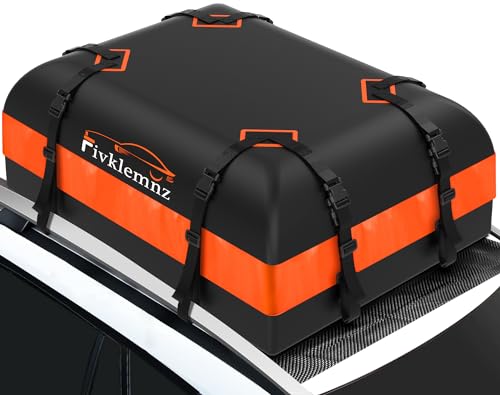 FIVKLEMNZ Car Rooftop Cargo Carrier Roof Bag Waterproof for All Top of Vehicle with/without Rack includes Topper Anti-Slip Mat + Reinforced Straps + 6 Door Hooks + Luggage Lock