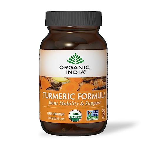 ORGANIC INDIA Turmeric Curcumin Herbal Supplement - Joint Mobility & Immune System Support, Healthy Inflammatory Response, Whole Root Supplement, Organic Trikatu, USDA Certified Organic - 90 Capsules