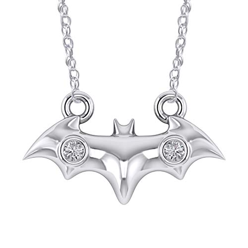 Pretty Jewels Batman Bird Pendant Necklace with 18' Chain in 925 Sterling Silver 0.05 Carat Natural Diamond (I1-I2/G-H)